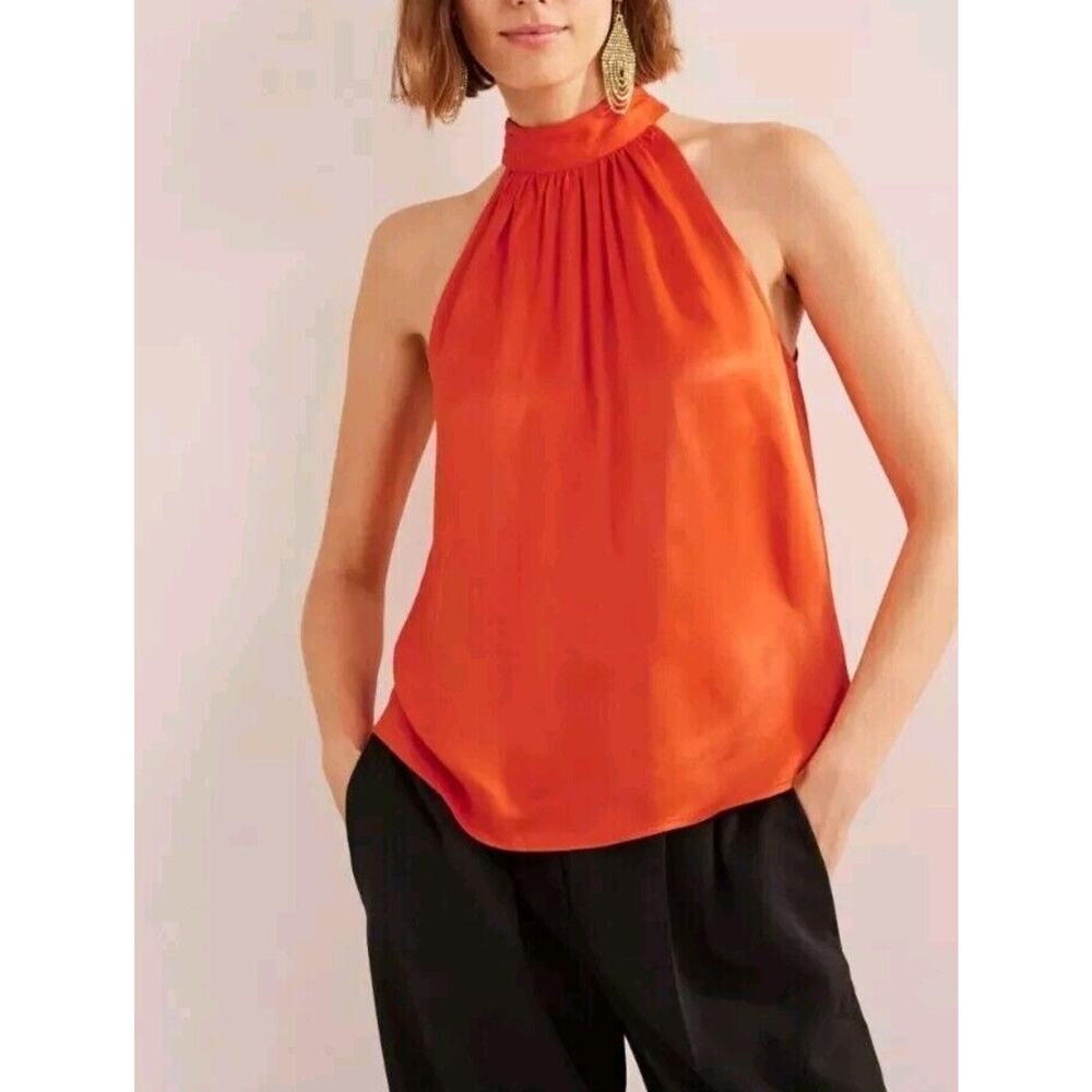 BODEN Satin Cutaway Top US 10 Orange Sleeveless Halterneck Tank